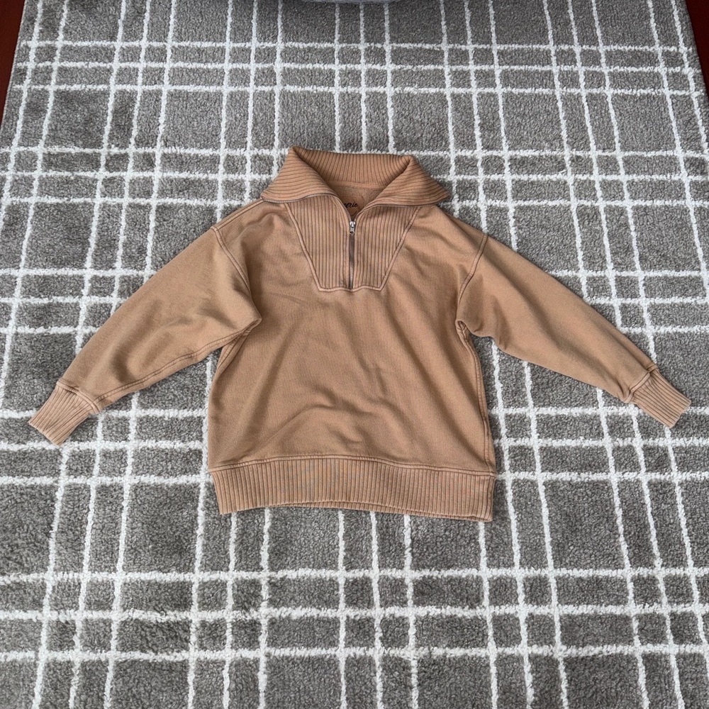 Aerie Tan Down to Earth Oversized Quarter Zip Sweatshirt